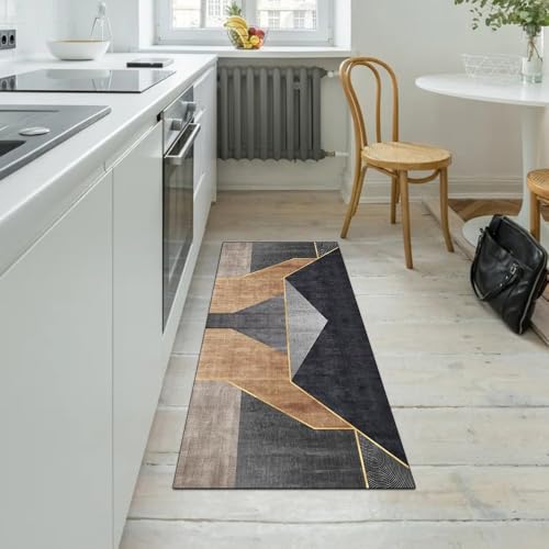 Tapis de cuisine noir marron 90x800 cm antidérapant patchwork - 5