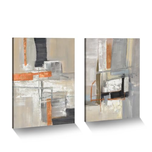 Abstract Neutral Canvas Wall Art: 2 Pieces Minimalist Painting Modern