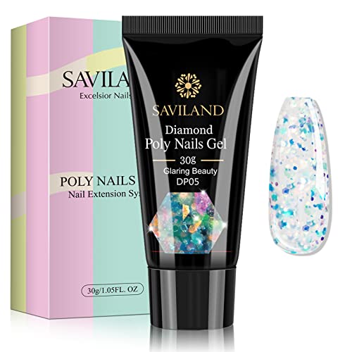 Saviland Poly Nails Gel - 30g Glaring Beauty Nail Extension Gel Builder Nail Gels Hard Gel Enhancement Nail Thickening for Nail Art Design Salon Nail Easy DIY at Home