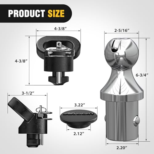 Image of Nilight 60618 Puck System Gooseneck Hitch Ball Kit, Compatible with 2013-2025 Dodge RAM 2500 3500, 2-5 /16 Inch Gooseneck Ball for Truck Bed with 2 Safety Chain Anchors w /Storage Box