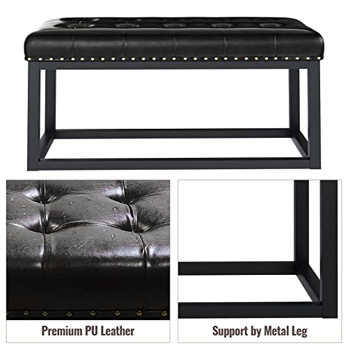 Lamerge 36.2" L Ottoman Bench,Vintage Pu Leather Button Tufted Bench,Upholstered Seat,Footrest Chair Vanity Stool Shoe Bench End Of Bed Bench Dining Room Bench,Black (Lob-Bl) #TOP6