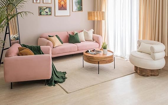 Image of A to Z Furniture Modern Sofa with Wooden Leg's Luxury Sofa in for Home Living Room & Office (3+1=4 Seater Sofa Pink)