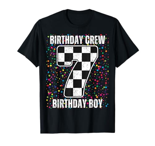 7° compleanno Race Car Shirt, gara Flag Boy Race Car Party Maglietta