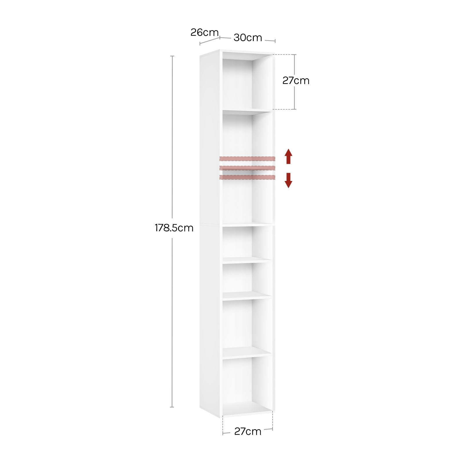 WOLTU Bibliothèque à Livres, Étagère de Rangement à 7 Niveaux, 30x26x178,5cm, Meuble Colonne avec Compartiments Ouverts, pour Bureau/Salon/Chambre, Blanche, SK066ws