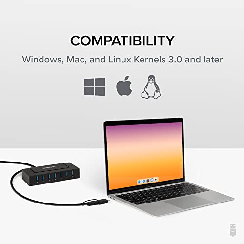 image for Plugable 7-in-1 USB Powered Hub for Laptops with USB-C or USB 3.0 - US