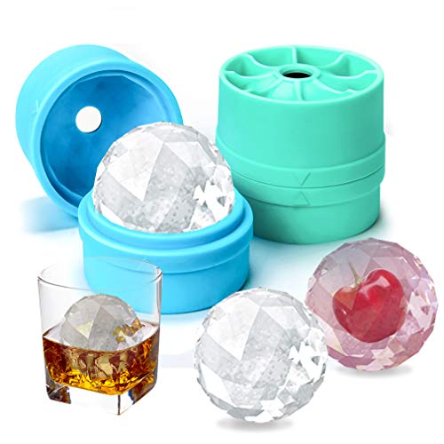 Bourbon Eiswürfelform Mit Deckel Ball Formen Silikon Eiswürfelschale Gefrierschrank Formen Maker BPA Frei Eiswürfelformen Rund für Whisky Cocktails Bourbon Trinken und Backen (blau + grün 2 Pack) Cover