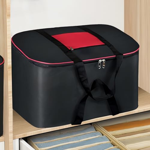 Image of INFERNO 54x46x28 cm Large Nylon Underbed Storage Bag | Pack of 01 | Clothes & Blanket Storage | Foldable Organizer Box | Dust-Proof Packing Bag (Black & Red)