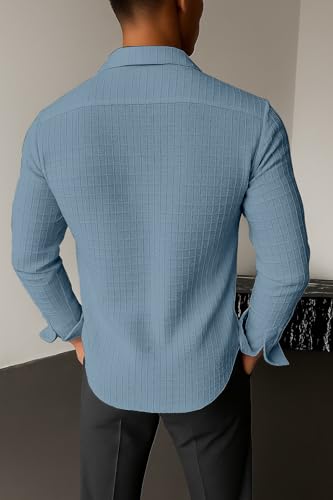 Image of Men's Casual Button Down Shirts Long Sleeve Linen Shirt Fashion Textured Beach Summer Shirts| Men Stylish Shirt | Men Fancy