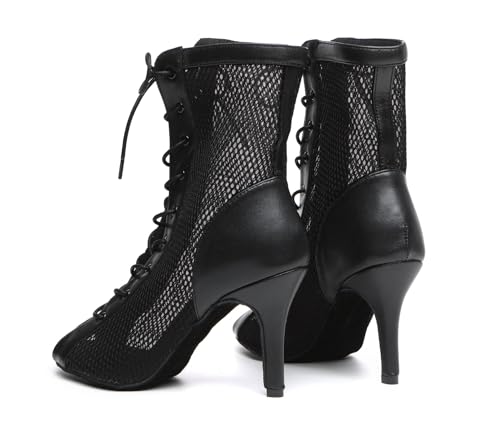 Image of Dance Practice Shoes for Women Mesh Ballroom Sandals Heels Party Prom Ankle Booties with Zip
