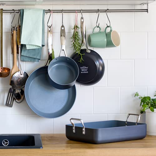 GreenPan Grill Pan with Two Handles, Non Stick Stainless Steel Ceramic Round Grill Pan - Induction & Oven Safe Cookware - 28 cm, Grey Main Image