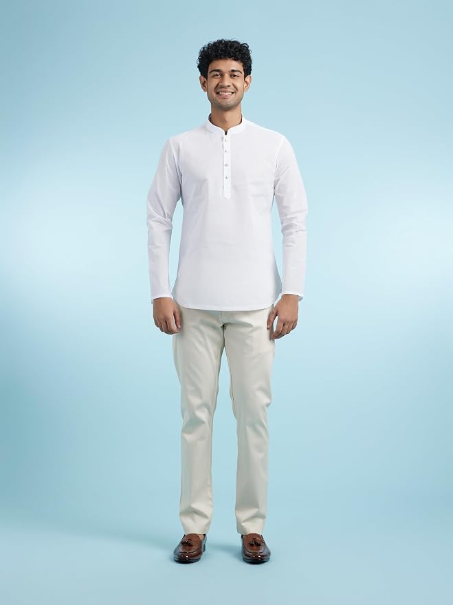 Image of DIWAS BY MANYAVAR Men's Cotton Solid Band Collar Short Kurta (1pc)