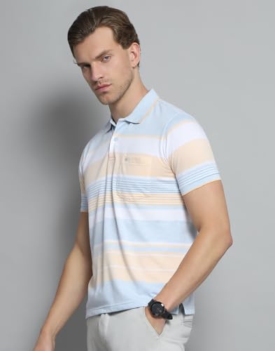 Image of Monte Carlo Mens Cotton Blend Regular Fit Polo T-Shirt | Half Sleeve | Striped Pattern| Casual Everyday Wear | Stylish & Comfortable Tshirt