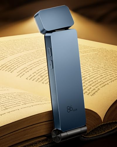 86lux Luce per Lettura Libri a Letto, luce libro lettura notturna Ricaricabile LED Ultra Leggera con, 3 Colori ambra & Luminosità Regolabile, Flessibile per bambini e amanti dei libri, Blu
