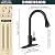 Herogo Kitchen Faucets with Pull Down Sprayer Matte Black, Stainless Steel High Arc Single Handle Modern 3-Function Pull Out Kitchen Faucet with Water Lines for Farmhouse Camper Laundry RV Sinks