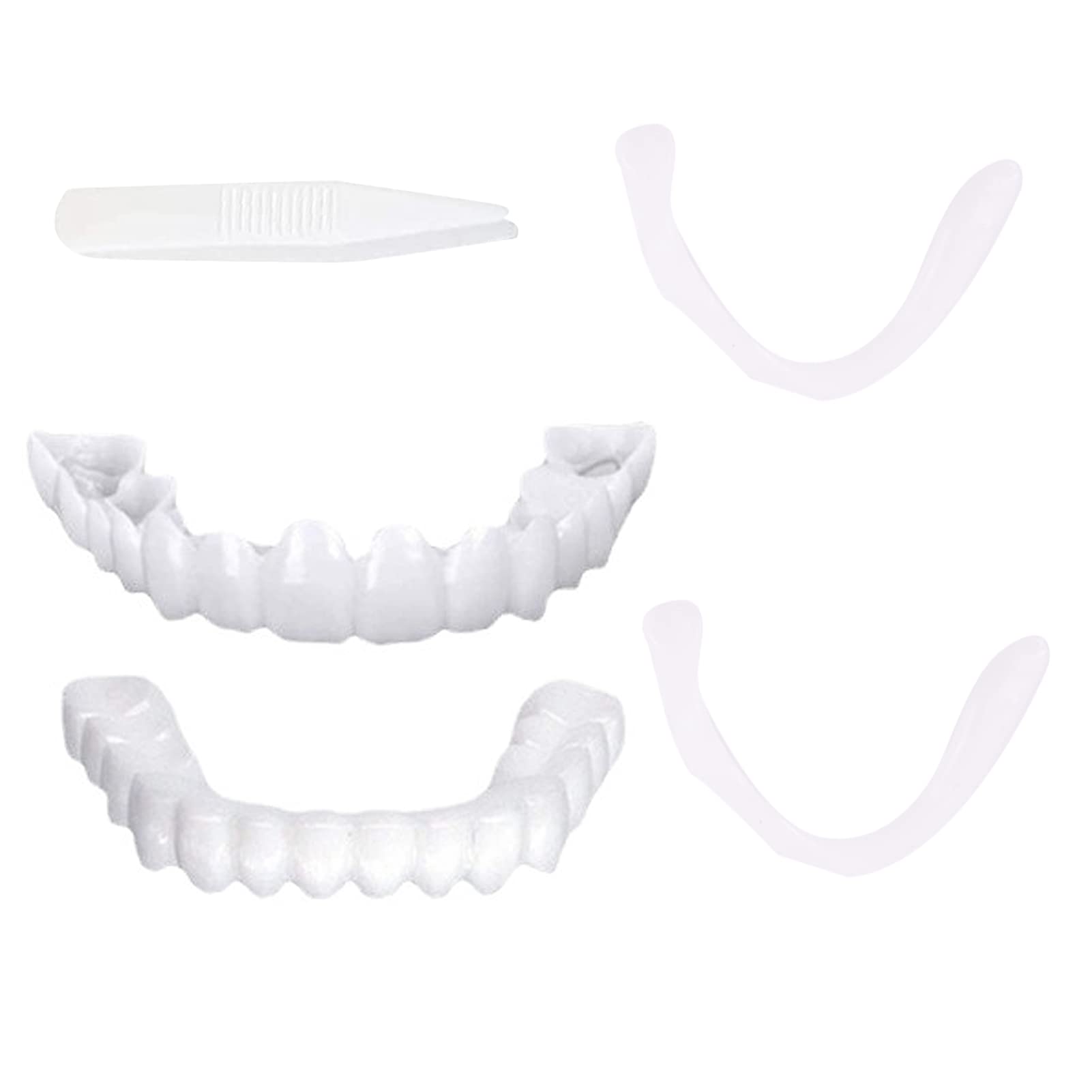 1 Pair Instant Veneers Dentures Fake Teeth Braces Whitening Cosmetic Tooth Covering Snap on Smile Teeth Top and Bottom Clip in Veneers Teeth Temporary False Teeth with Mini Tweezers for Men and Women