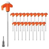 Homvvi Heavy Duty Tent Pegs - 20 Pack Hard Ground Camping Pegs with Thread 8 inch, Rock Pegs with Drill Adapter, Ground Anchors Tent Pegs Metal for Camping, Awning, Rock - Orange