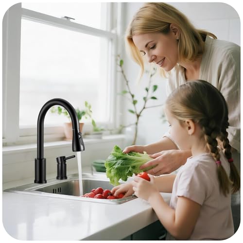 Image of Pull Down Kitchen Faucet 2 Hole - Matte Black Single Handle Kitchen Faucets, High Arc Stainless Steel Pull Out Kitchen Sink Faucet for RV Laundry Farmhouse Bar
