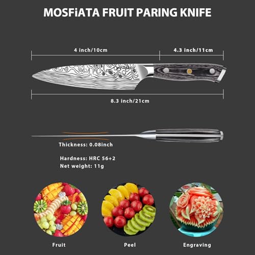 MOSFiATA 4 Inch Paring Knife, Kitchen Knife Fruit Knives with Sheath, German High Carbon Stainless Steel EN1.4116 Precision Cooking Vegetable Knife for Carving, Peeling, Trimming - image 2
