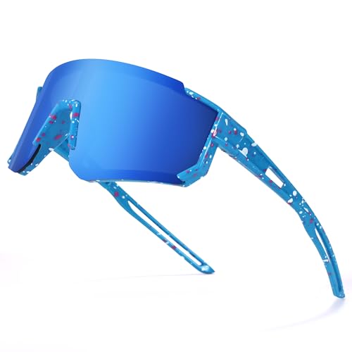 GLARDEFE Kids Baseball Sunglasses Blue Mirror 4-10