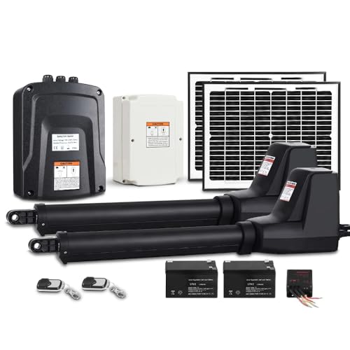 Lockmaster 20w Solar Double Swing Gate Opener, Electric Home Security Door Lock, 1000kg 6m 2 Remotes 24V DC Batteris 80w Motor Per Arm Automation System Water-Resistant