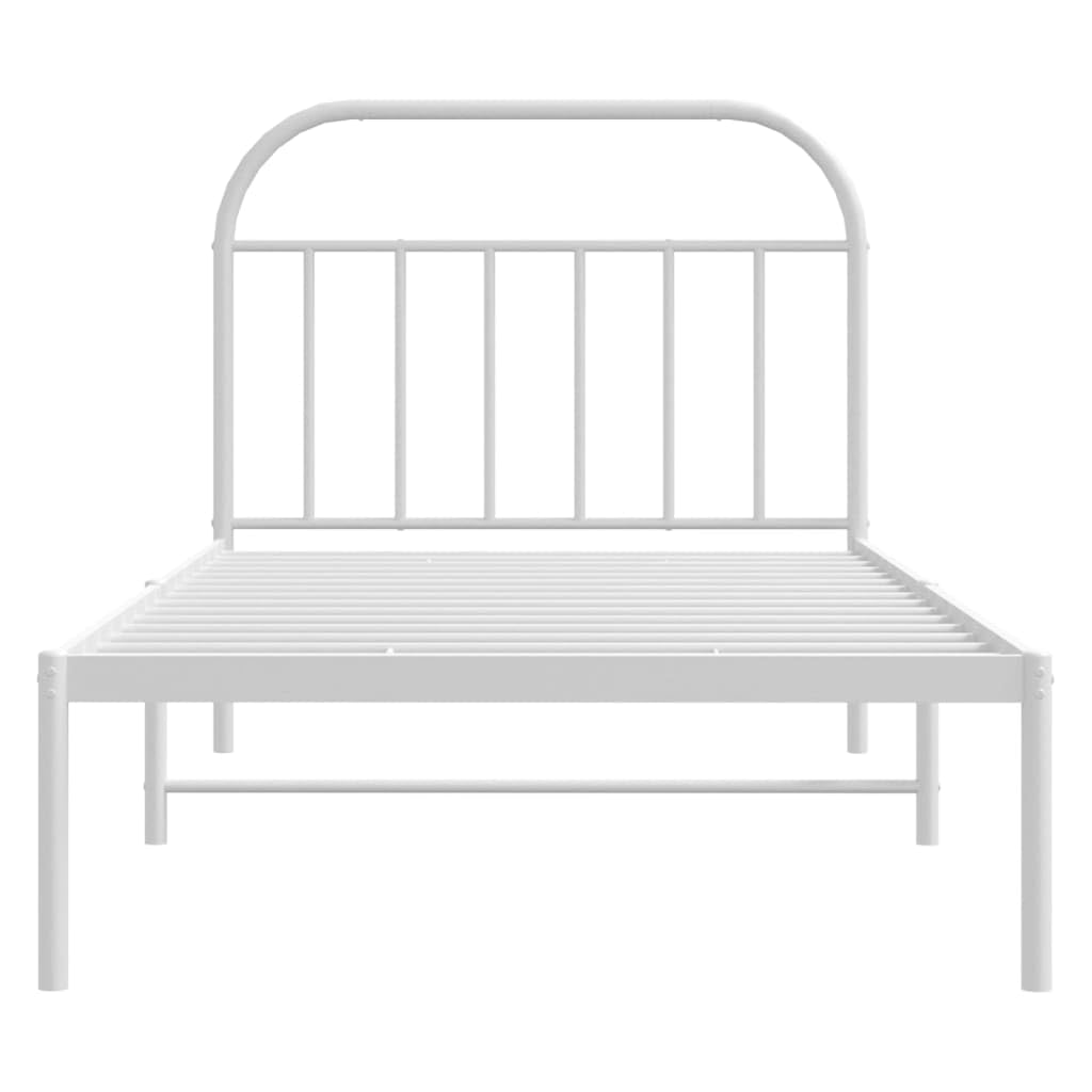 Lit double en fer forgé avec tête de lit double 107 x 203 cm, lit en fer forgé avec tête de lit en métal blanc, 107 x 203 cm