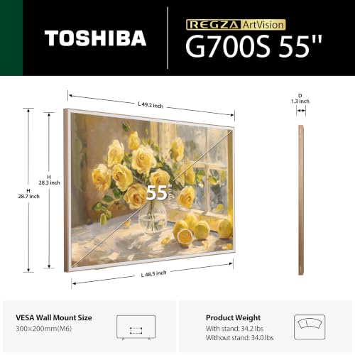 Image of Toshiba 55 inch G700 Series ArtVision 4K UHD Smart Fire TV (55G700SU, 2026 New) - QLED, Native 165Hz, Art Gallery Mode, Anti-Glare Screen, REGZA Engine ZRi, DTS Virtual:X, Included Art Frame