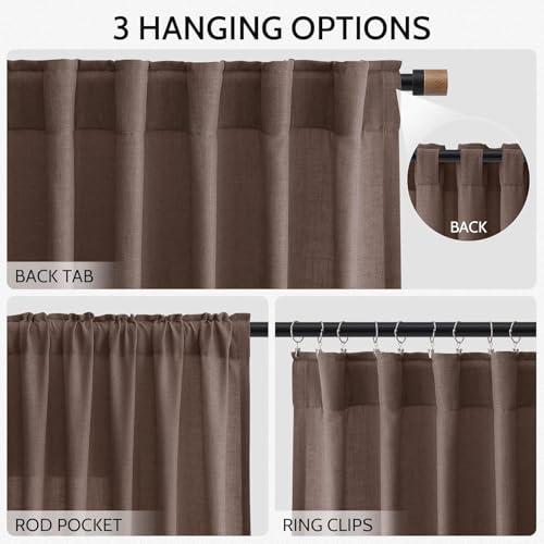 Image of Nanspring Extra Long Linen Curtains 132 Inch for Living Room Cappuccino