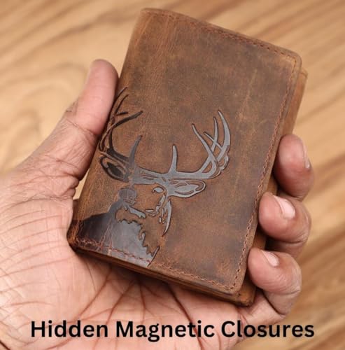 Deer Trifold Wallet for Men – Full Grain Cowhide Leather, RFID Blocking, Handmade Vintage Men’s Leather Wallet, Gift for Dad, Husband, Outdoorsmen2