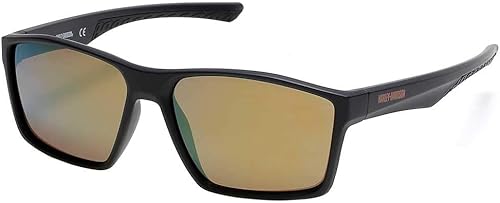 HarleyDavidson - Gafas de sol cuadradas para hombre, montura negra mate con lentes de espejo burdeos y agarre en las patillas, 100% protección UV