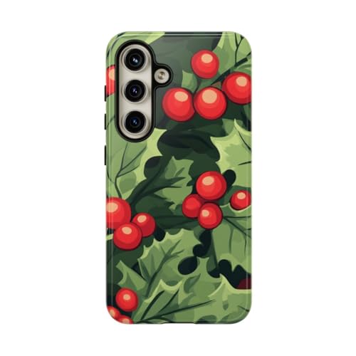 Coque rigide Samsung S24 verte anti-choc motif houx Noël