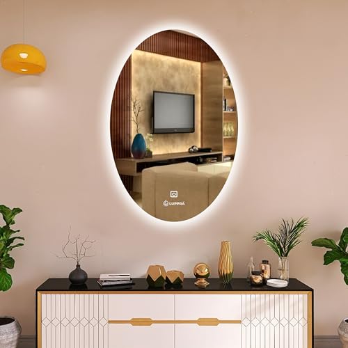 Image of 12x18 Inch LED Bathroom Mirror - Wall-Mounted Glass Mirror with Smart Sensor & 3-Color Lighting. (Oval, 12 X 18)