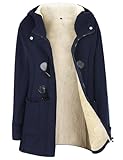 Gihuo Winter Jackets for Women Sherpa Lined Jacket Women Duffle Toggle Coat Hooded Fleece Jacket (XXL, Navy)