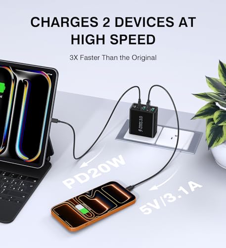 Image of [2-Pack] USB C Wall Charger, 50W USB C Charger Block 5-Port PD Fast Charging Blocks,2USB C+3USB A Multiport Plug,Type C Power Adapter Brick Cube for iPhone 17 /16 /15 /14 /13 /Pro,Samsung,for Switch（Black）