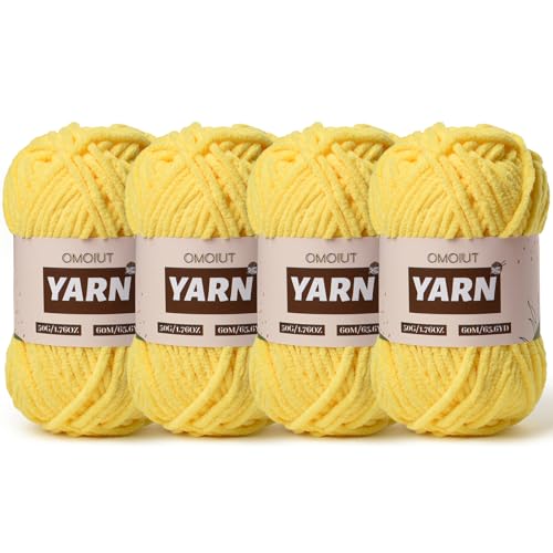 Image of 4 Packs Plush Chenille Chunky Crochet Yarn - Baby Yarn for Crocheting Soft - Velvet Yarns Knitting for Blankets Crafts - Fluffy Amigurumi Yarns 200g /262.5yds (4 Yellow)