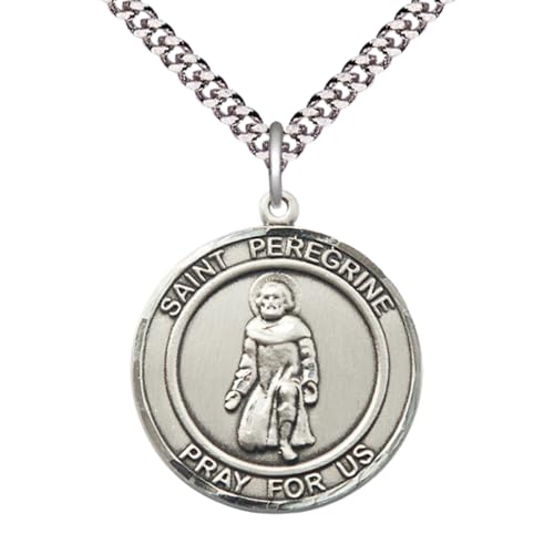 Men's Sterling Silver Saint Peregrine Medal Pendant Christian Necklace – 1