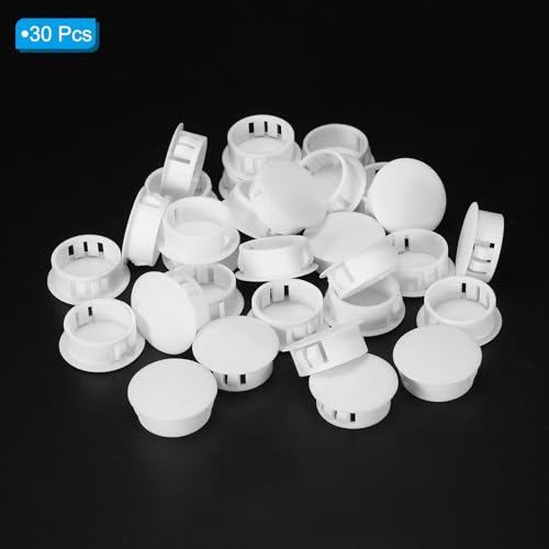 Image of PATIKIL 25mm (1 inch) Plastic Hole Plugs, 30Pcs Flush Type Round Hole Plugs Cover Snap in Locking Hole Tube for Table Kitchen Cabinet Furniture, White
