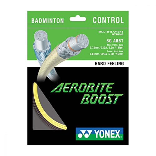 Yonex Aerobite Boost cordage badminton hybride haute répulsion jaune gris