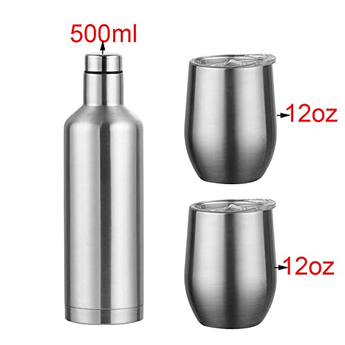 3Pcs Set 304 Stainless Steel Bottle Cups Wine Tumbler With Lid Wine Glasses Cup For Wine, Beer, Tea, Coffee, Milk, Drinks, Champagne (Silver) #TOP4
