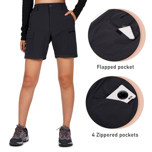 Foto von Cycorld Damen-Wanderhose-Zip-Off-Trekkinghose, Atmungsaktiv Wanderhose Damen Schnell Stretch Trekkinghose Abnehmbar Zip Off Outdoorhose Sommer Hiking Pants Funktionshose (Schwarz, M)