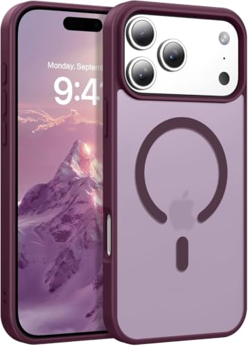 Image of Elzzi Magnetic Magsafe for iPhone 17 Pro Max Case (Compatible with MagSafe) Slim Translucent Matte Shockproof with Anti-Fingerprint Phone Case, Cherry