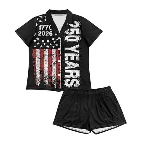 Image of Women's Short Sleeve Sleepwear Button 2 Piece Plus Size Pajamas Casual Soft Stretchy Funny Nightwear with Pockets