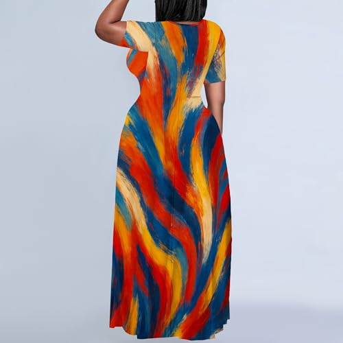 Image of PinkPatty Plus Size Dress for Women Casual Crew Neck Short Sleeve Maxi Dress Oversized Summer Beach Dresses with Pockets