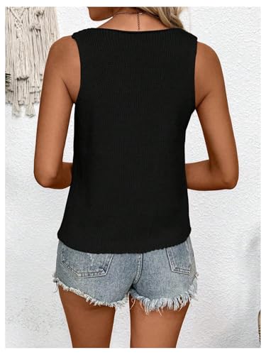 MakeMeChic Women's Crochet Tank Tops Sleeveless Hollow Out Knitted Pullover Sweater Vest Pullover Tops Black Medium2