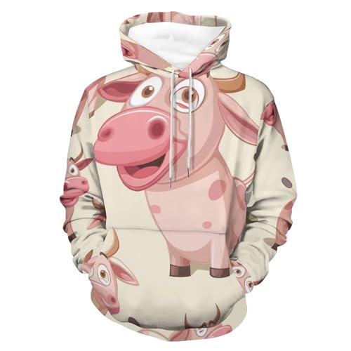 Sweat à capuche imprimé vache rose manches longues style décontracté