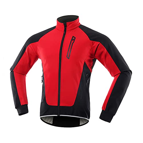XXXZZL Herren Thermo Fahrrad-Jacke ​Winter Fahrradjacke Thermo-Vlies Softshell Winterjacke Wasserdicht Atmungsaktiv Reflektierendfür Radfahren Sport Laufen Wander,Rot,S Cover