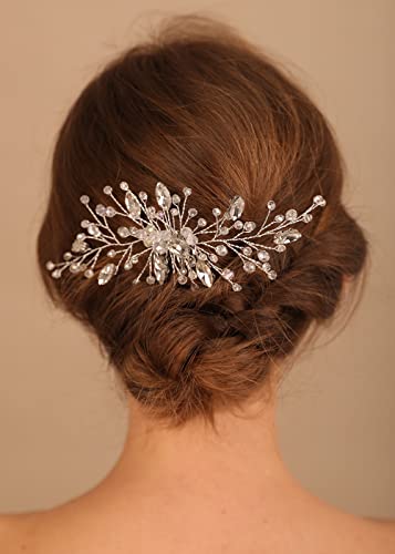 Denifery Bridal Hair Comb Crystal Bridal Hair Piece Silver Wedding Hair Pieces Bridal Hair Clip Bridal Hair Accessory for Women and Girls