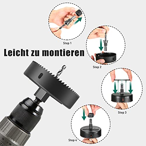 HYCHIKA Lochsäge Set, 19tlg Lochsägen Set, 13 Ø19mm-127mm Lochsäge, 2 Schraubenschlüssel, 2 Bohreinsätze, 1 Schraubendreher, ideal lochbohrer zum dünnes Holzbrett, PVC, Kunststoffplatte