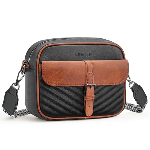 Image of Crossbody Bags for Women,Multi-Pocket Leather Crossbody Purse | RFID Blocking Pockets,Fits iPad,Adjustable Wide Strap,Quilted Exterior,8 Card Slots,Gift Ready