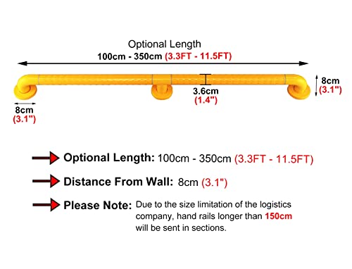 Main courante d'escalier jaune de 150cm et rampe de sécurité murale - 8