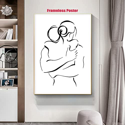 Black And White Abstract Line Art Canvas Print Couple Hugging Wall Art Couple Line Art Wall Decor Black And White Silhouette Art Couple Canvas Painting Minimalist Line Art Prints For Bedroom No Frame #TOP1